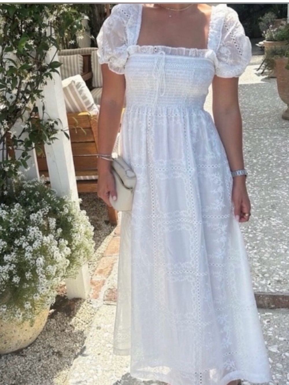 Caroline Constas White Eyelet Maxi Dress
